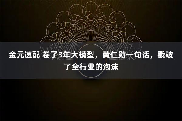 金元速配 卷了3年大模型，黄仁勋一句话，戳破了全行业的泡沫